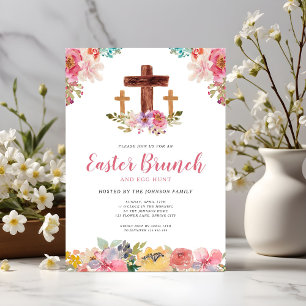Invitation Chasse aux œufs de brunch de Pâques religieux aqua