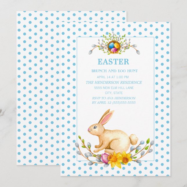 Invitation Chasse aux oeufs de Brunch Floral Bunny de Pâques (Devant / Derrière)
