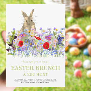 Invitation Chasse aux oeufs de lapin de Pâques et Brunch Flor