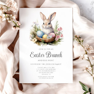 Invitation Chasse aux œufs de lapin mignon et brunch de Pâque
