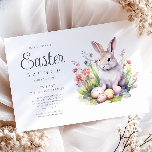 Invitation Chasse Aux Oeufs De Lapin Moderne Et Brunch De Pâq (Modern Bunny Egg Hunt And Easter Brunch Invitation)