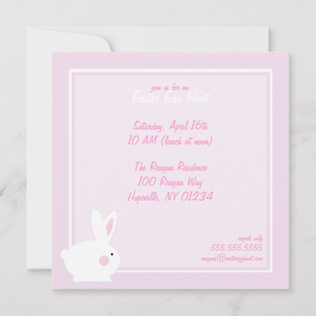 Invitation Chasse aux oeufs de lapin rose de Pâques Invitatio (Devant)