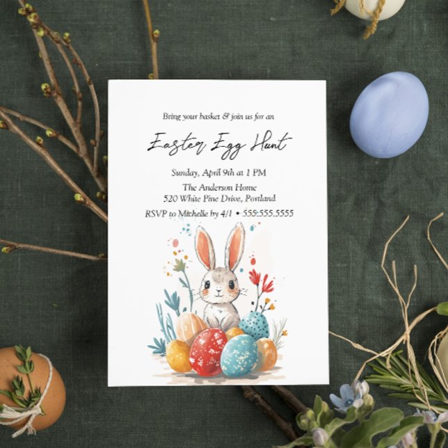 Invitation Chasse aux oeufs de Pâques au lapin et aux oeufs d (Créateur téléchargé)