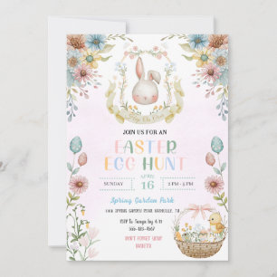 Invitation Chasse aux œufs de Pâques au lapin pastel