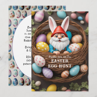 Invitation Chasse aux œufs de Pâques avec Gnome Lapin dans un