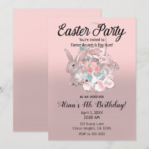 Invitation Chasse aux œufs de Pâques Brun Rose Fête d'anniver