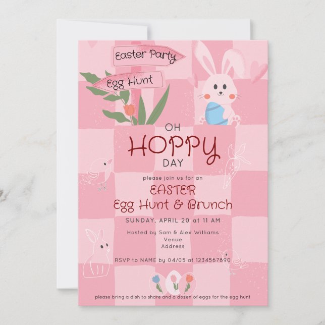 Invitation Chasse aux œufs de Pâques Brunch Lapin mignon aqua (Devant)