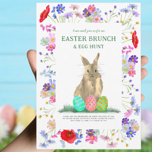 Invitation Chasse aux œufs de Pâques Brunch printanier Lapin 