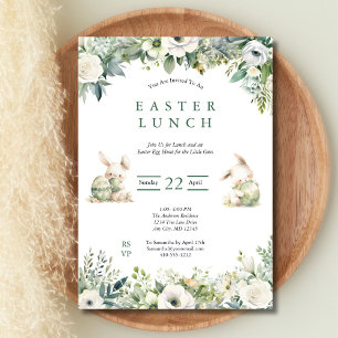 Invitation Chasse aux œufs de Pâques déjeuner Sauge verte aqu