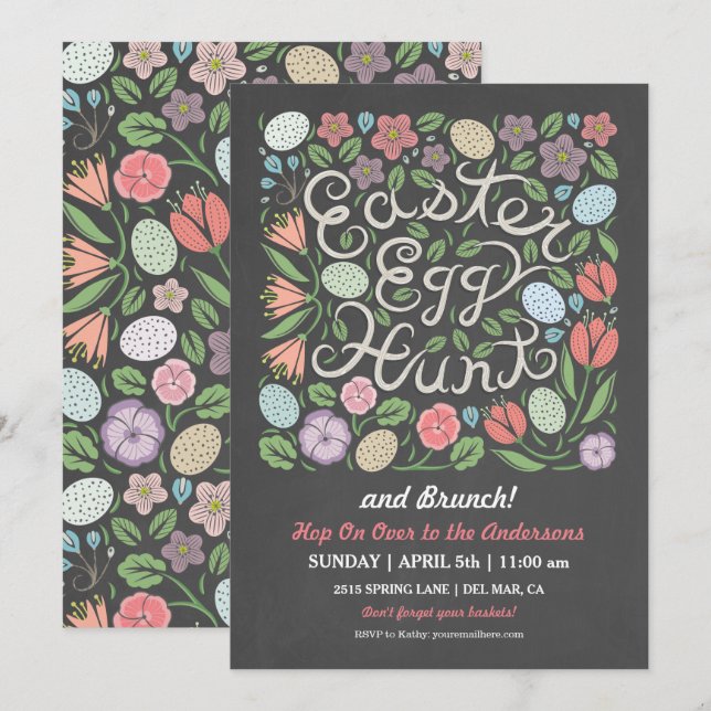 Invitation Chasse aux oeufs de Pâques et Brunch (Devant / Derrière)