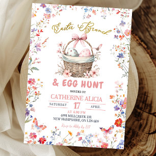 Invitation Chasse aux œufs de Pâques et brunch aux fleurs sau
