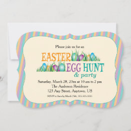 Invitation Chasse aux oeufs de Pâques et fête, Oeufs colorés
