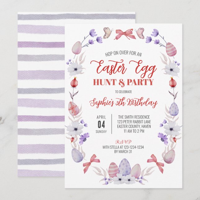 Invitation Chasse aux oeufs de Pâques Fête d'anniversaire (Devant / Derrière)