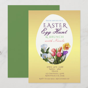 Invitation Chasse aux œufs de Pâques florale printanière Invi