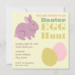 Invitation Chasse aux oeufs de Pâques - Lapin pourpre