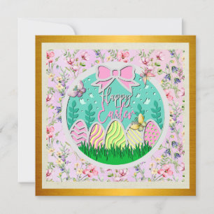 Invitation Chasse aux œufs de Pâques mignonne et papillons co