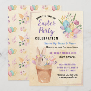 Invitation Chasse aux oeufs du Bunny de Pâques Panier rose
