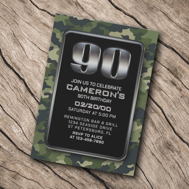 Invitation Chasse Camo Militaire 90ème anniversaire Invitatio (Créateur téléchargé)