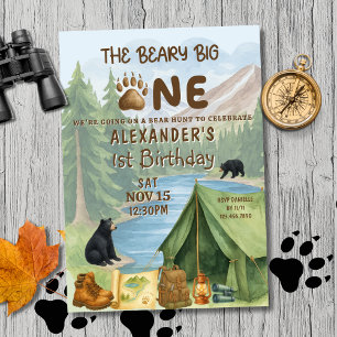 Invitation Chasse Camping Ours D'abord Garçon 1er Anniversair