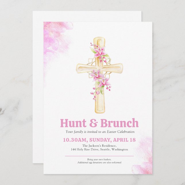 Invitation Chasse de Pâques et Brunch Orchidée florale rose (Devant / Derrière)