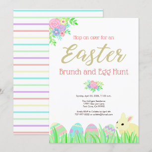 Invitation Chasse florale à oeufs de brunch de lapin mignon