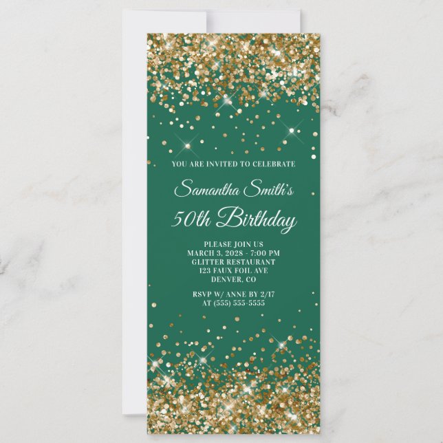 Invitation Chasseur de Parties scintillant d'or Vert 50e anni (Devant)