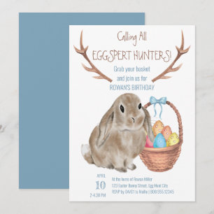 Invitation Chasseurs Eggspert Lapin de Pâques et Œufs Anniver