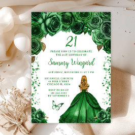 Invitation Chasseurs Green Blonde Cheveux Princesse Anniversa