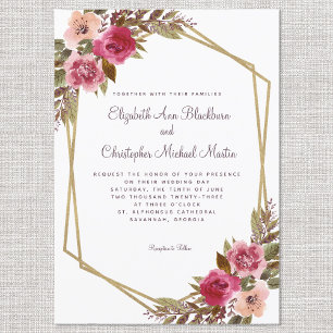 Invitation Châssis Mariage violet or  d'aquarelle Floral