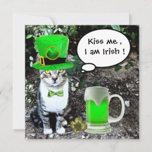 INVITATION CHAT AVEC LA BIÈRE IRLANDAISE VERTE ST PATRICK'S D