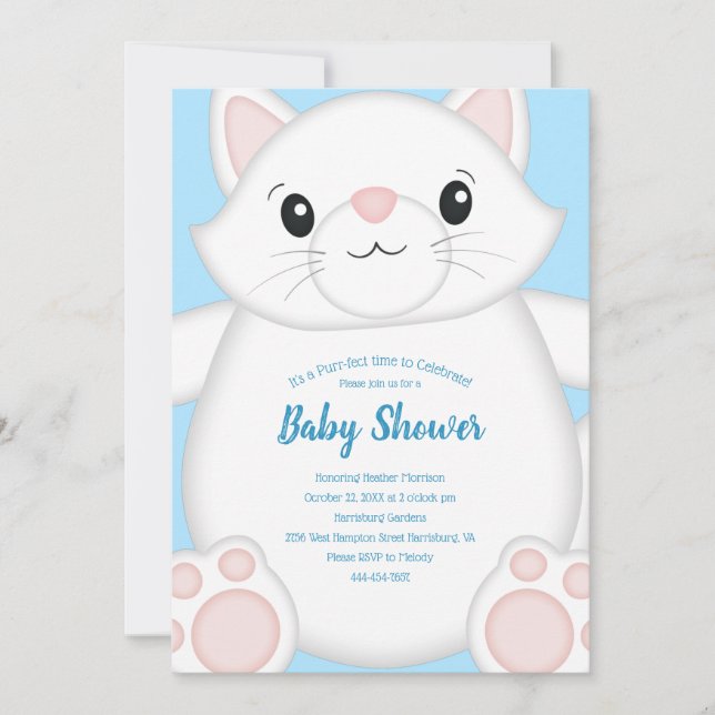 Invitation Chat Baby shower Kitty Blue Boy (Devant)