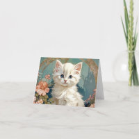 Chat blanc de style Alphonse Mucha