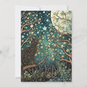Invitation Chat boho ciel nocturne étoilé forêt boisée