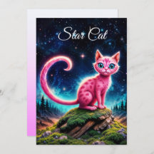 Chat brillant Whimsical, yeux bleu long queue art