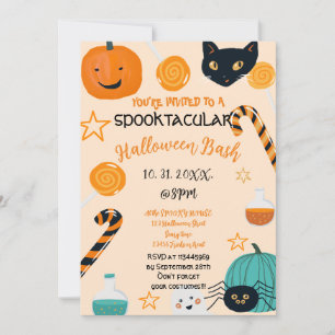 Invitation Chat Citrouille mignon Bonbon Halloween Bash Perso
