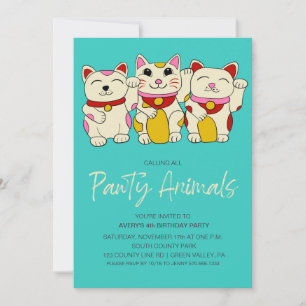 Invitation Chat de bonne chance japonais Maneki Neko agitant