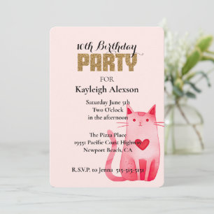 Invitation Chat de Coeur Rose Parties scintillant d'or Annive