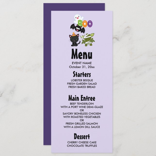 Invitation Chat de Cute Halloween, bat, mummy et ghost (Devant / Derrière)