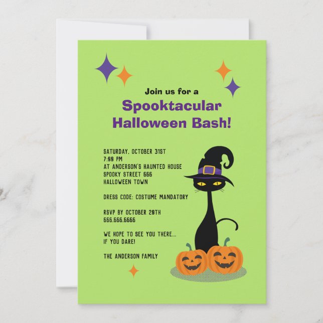 Invitation Chat d'Halloween atomique du milieu du siècle (Devant)