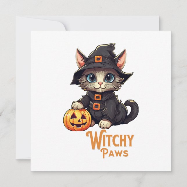 Invitation Chat d'Halloween aux pattes de sorcière (Devant)