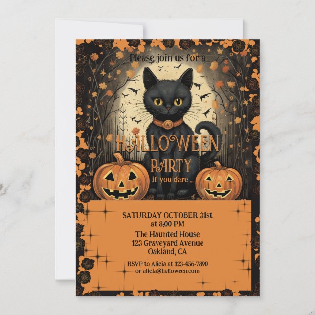 Invitation Chat drôle et Halloween Citrouille (Devant)