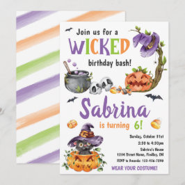 Invitation Chat en sorcière, fête d'anniversaire, tout âge