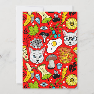 Invitation Chat et oeuf sur le rouge