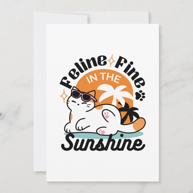 Invitation Chat Félin au Soleil – Chat Tropical Décontracté (Devant)
