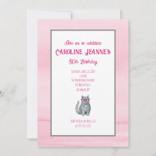 Invitation Chat gris, rose vif, 50 & Fabuleux, Anniversaire