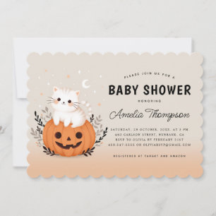 Invitation Chat Halloween Sur Baby shower Orange Citrouille