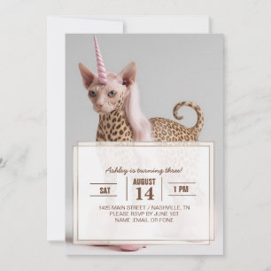 Invitation Chat licorne léopard glamour en talons de fourrure