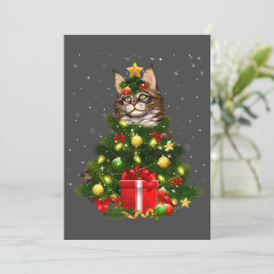 Invitation Chat Maine Coon Chat Arbre de Noël Lumières Amateu