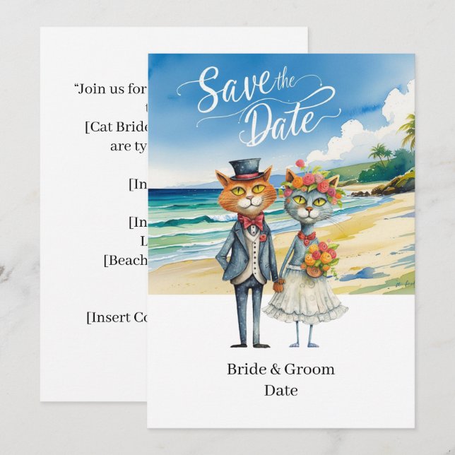 Invitation Chat Mariage Plage Mariage Thème (Devant / Derrière)
