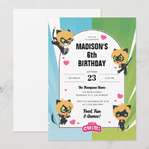 Invitation Chat Miraculeux Noir Chibi Anniversaire
